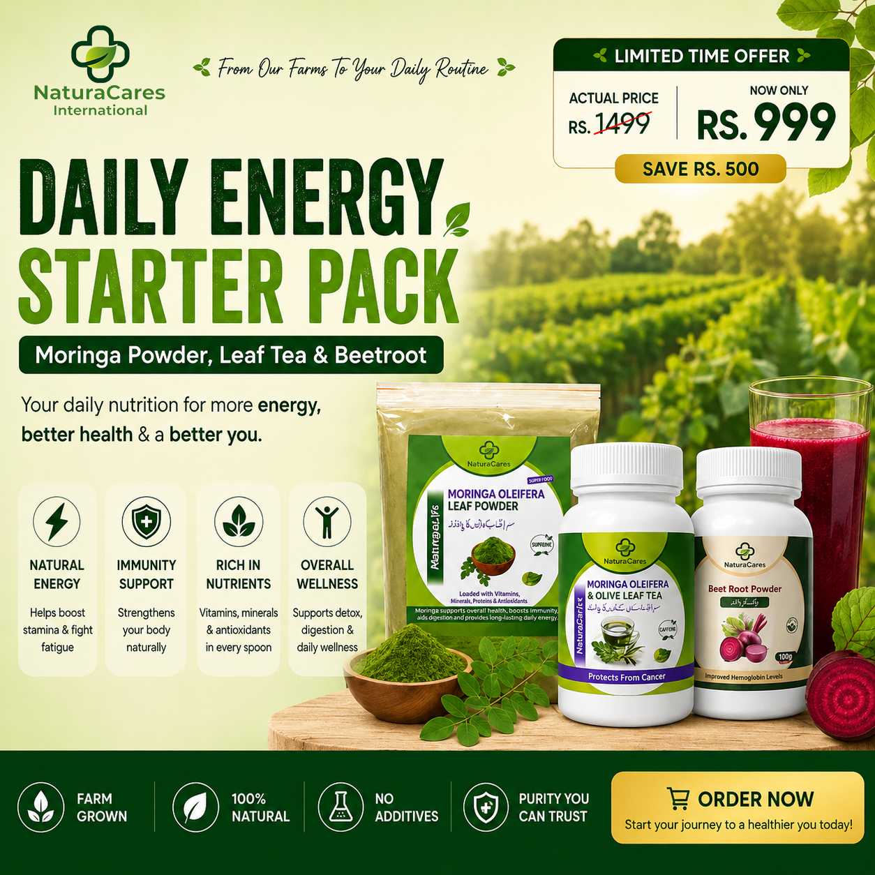 Daily Energy Starter Pack – Moringa Powder, Leaf Tea & Beetroot (روزانہ توانائی پیکیج)