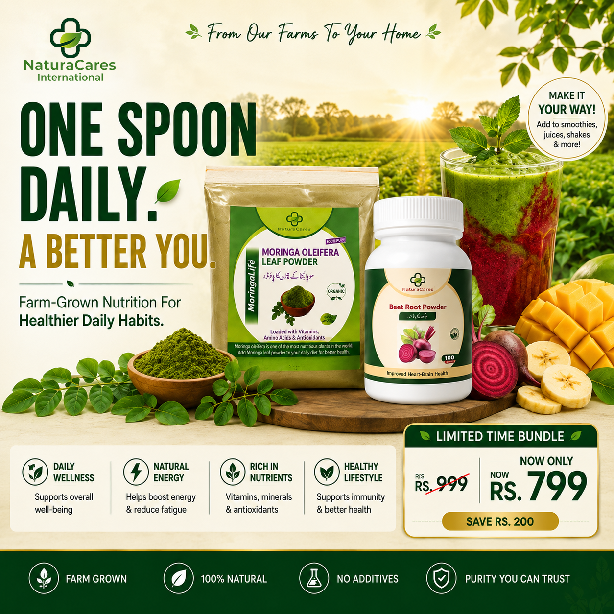 Moringa Powder Pouch 100g + Beet Root Powder Bundle (سوہانجنا اور چقندر بنڈل)