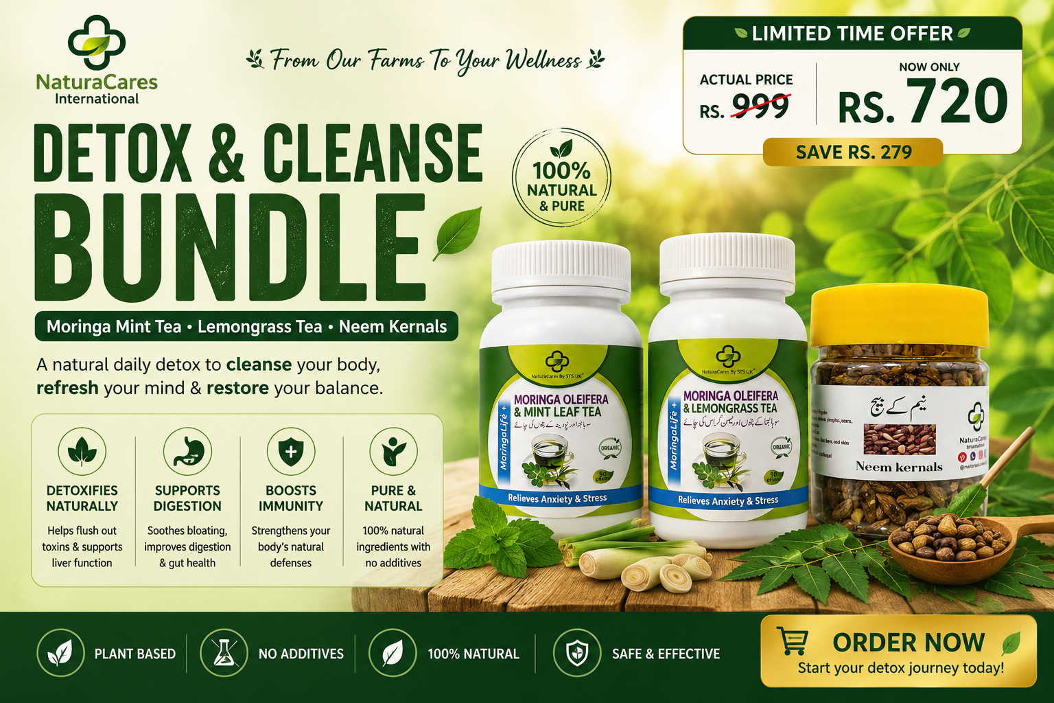 Detox & Cleanse Bundle – Moringa Mint, Lemongrass Tea & Neem
