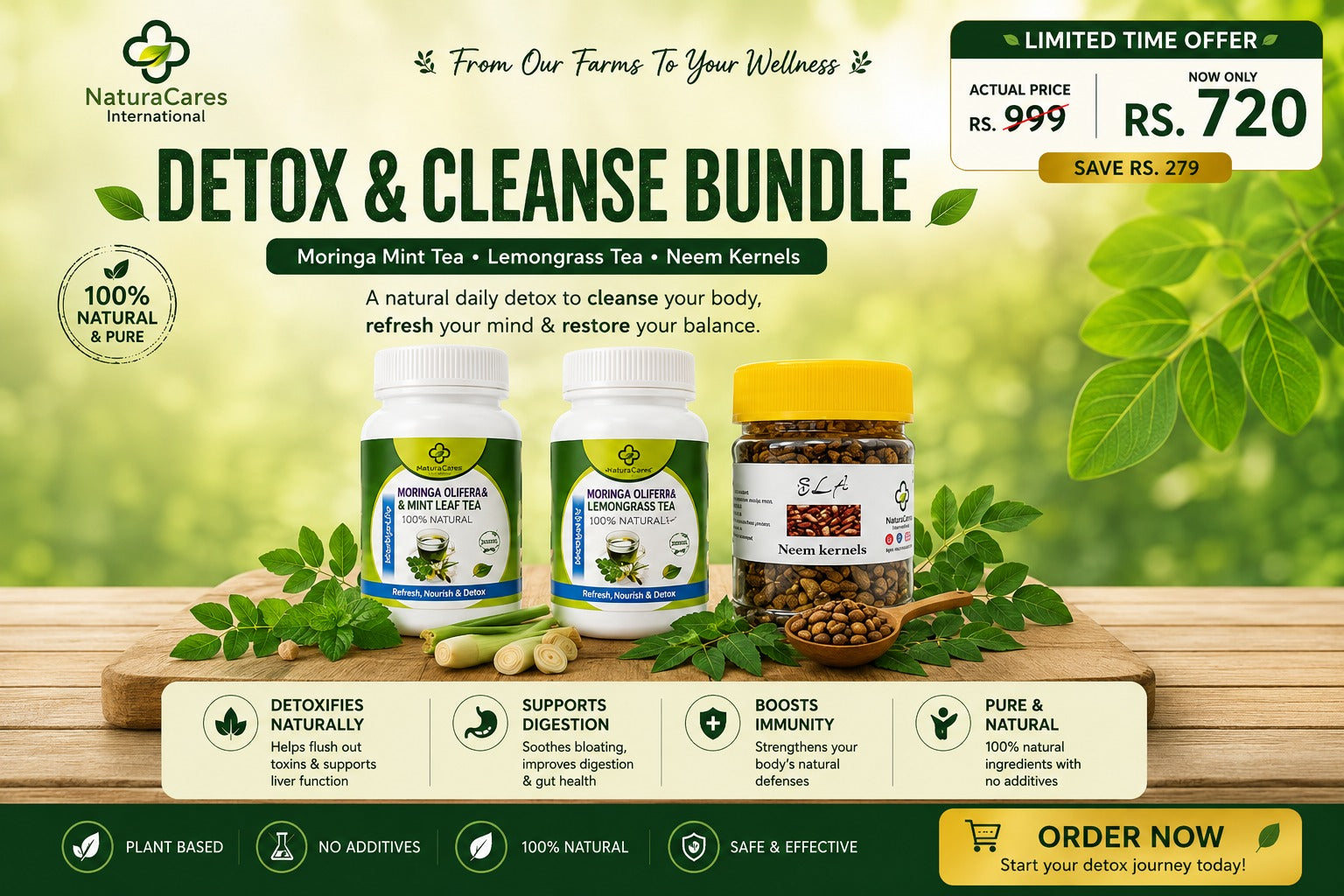 Detox & Cleanse Bundle – Moringa Mint, Lemongrass Tea & Neem (جسم صاف کرنے کا بنڈل)
